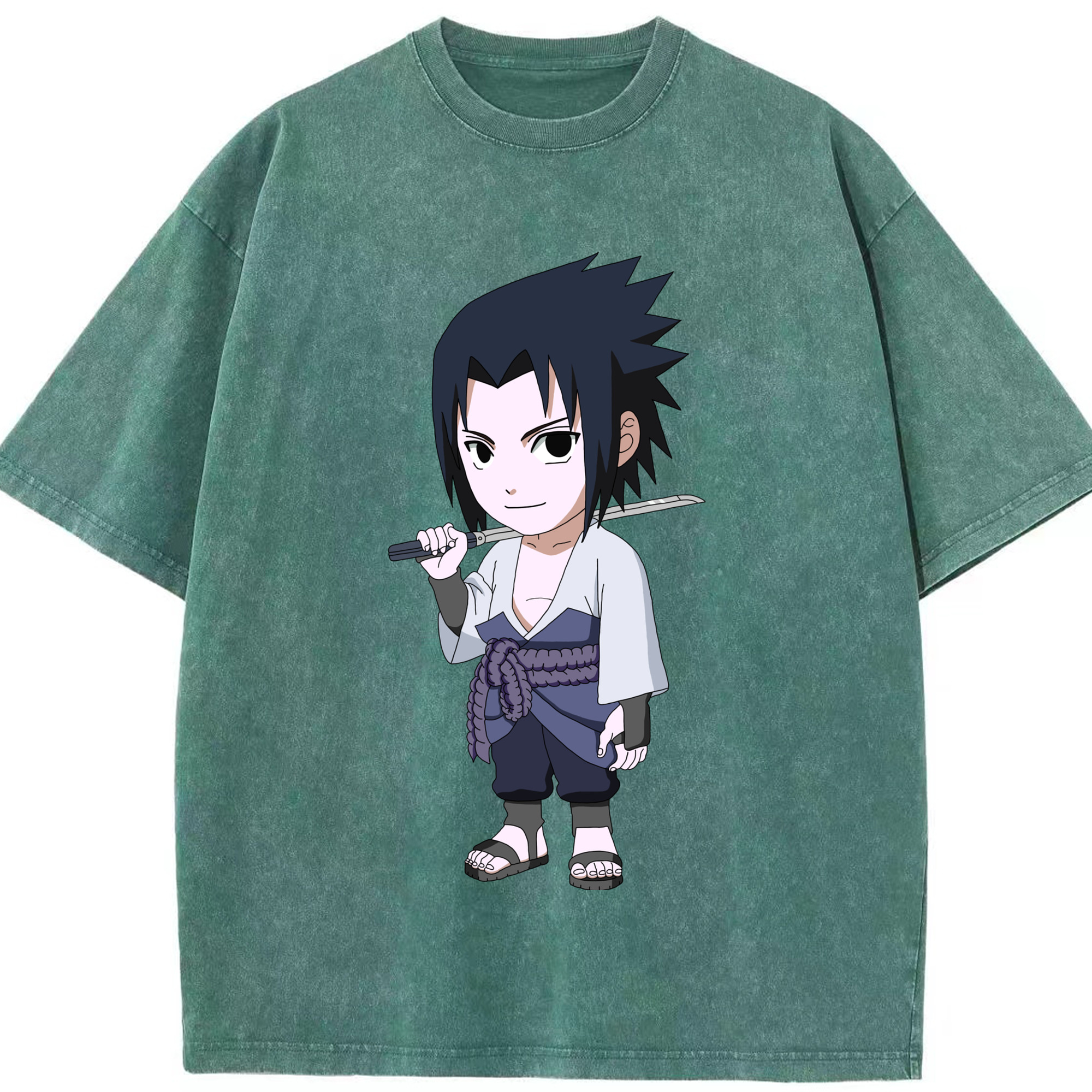 （画像用） NARUTO -ナルト- うちは サスケ Uchiha Sasuke 綿100% ヴィンテージ風 半袖Tシャツ（フロントプリント）